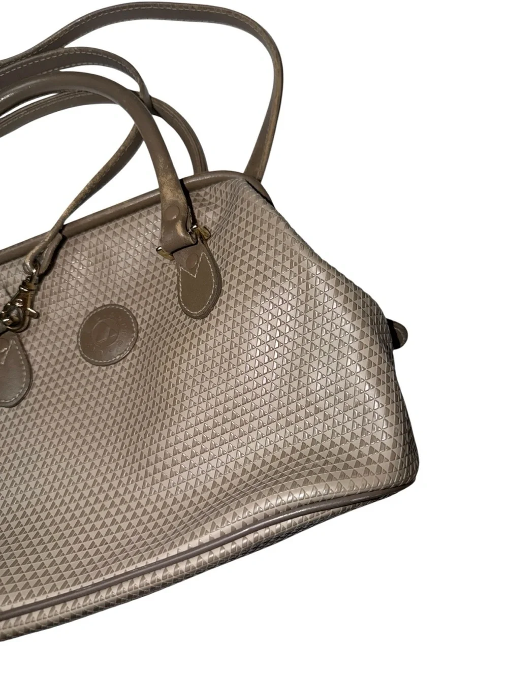 Vintage Liz Claiborne Gray Geometric Embossed Satchel Crossbody Bag Genuine Leat